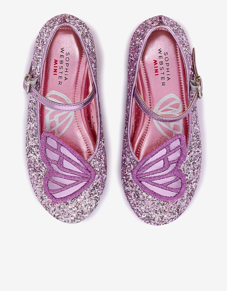 Girls Butterfly Embroidery Flat in Purple