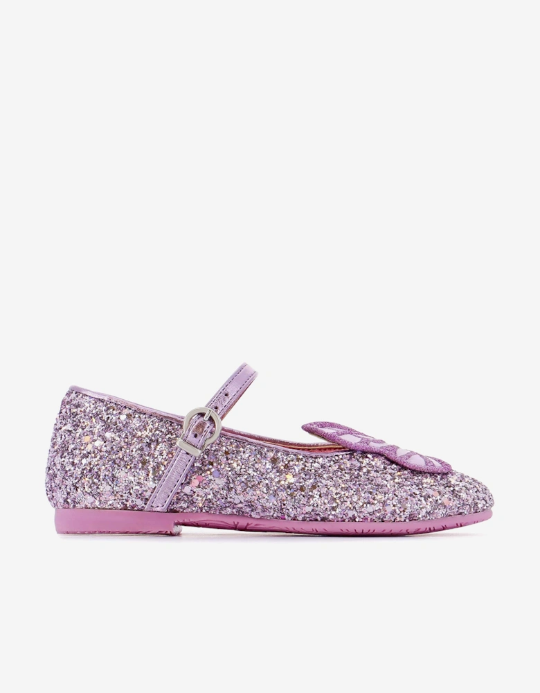Girls Butterfly Embroidery Flat in Purple