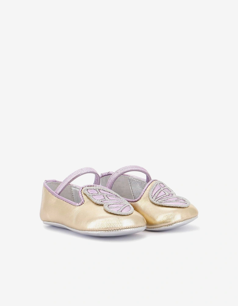 Baby Girls Butterfly Embroidery Flat in Gold