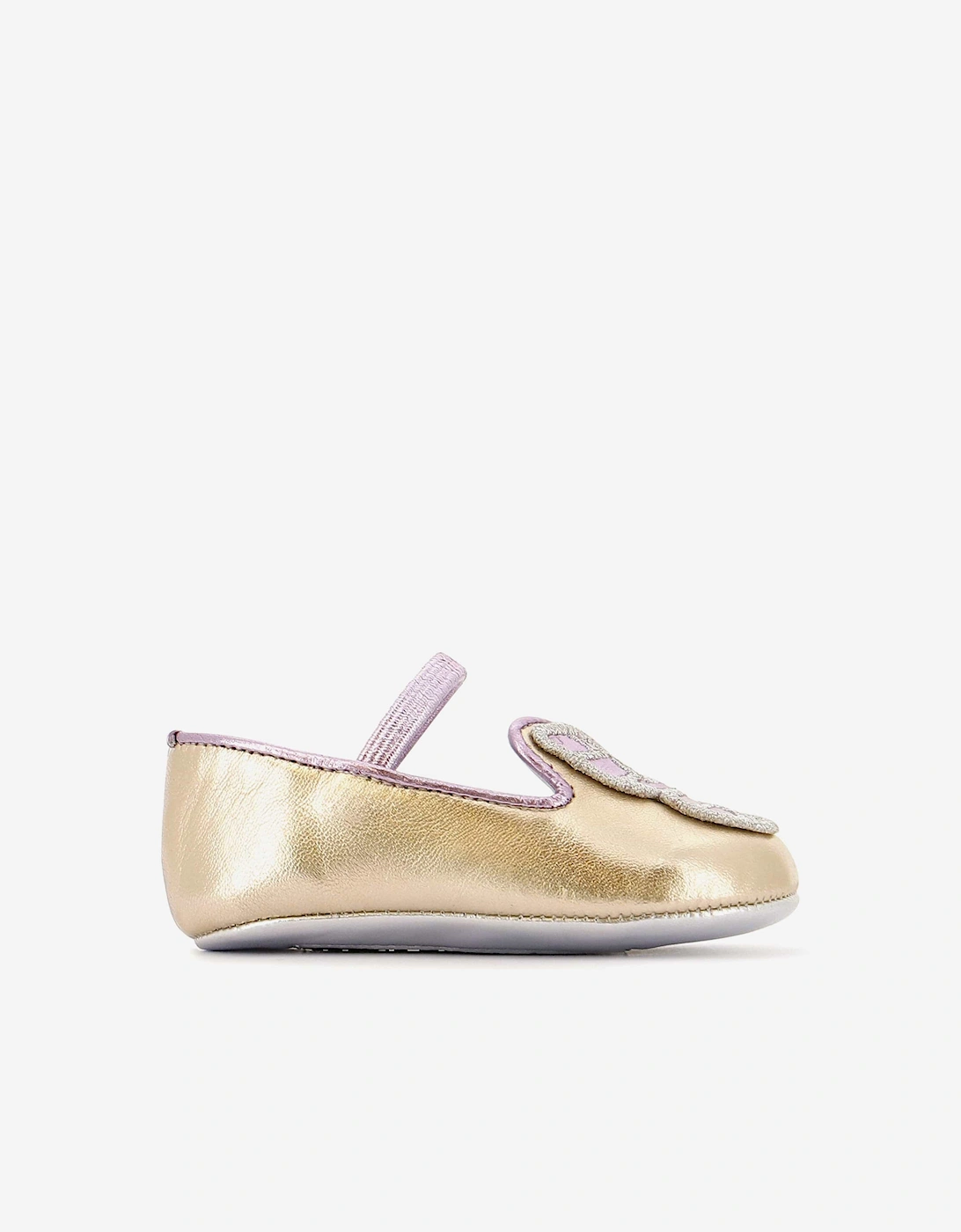 Baby Girls Butterfly Embroidery Flat in Gold, 5 of 4