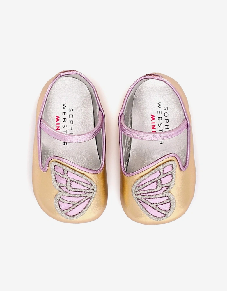 Baby Girls Butterfly Embroidery Flat in Gold