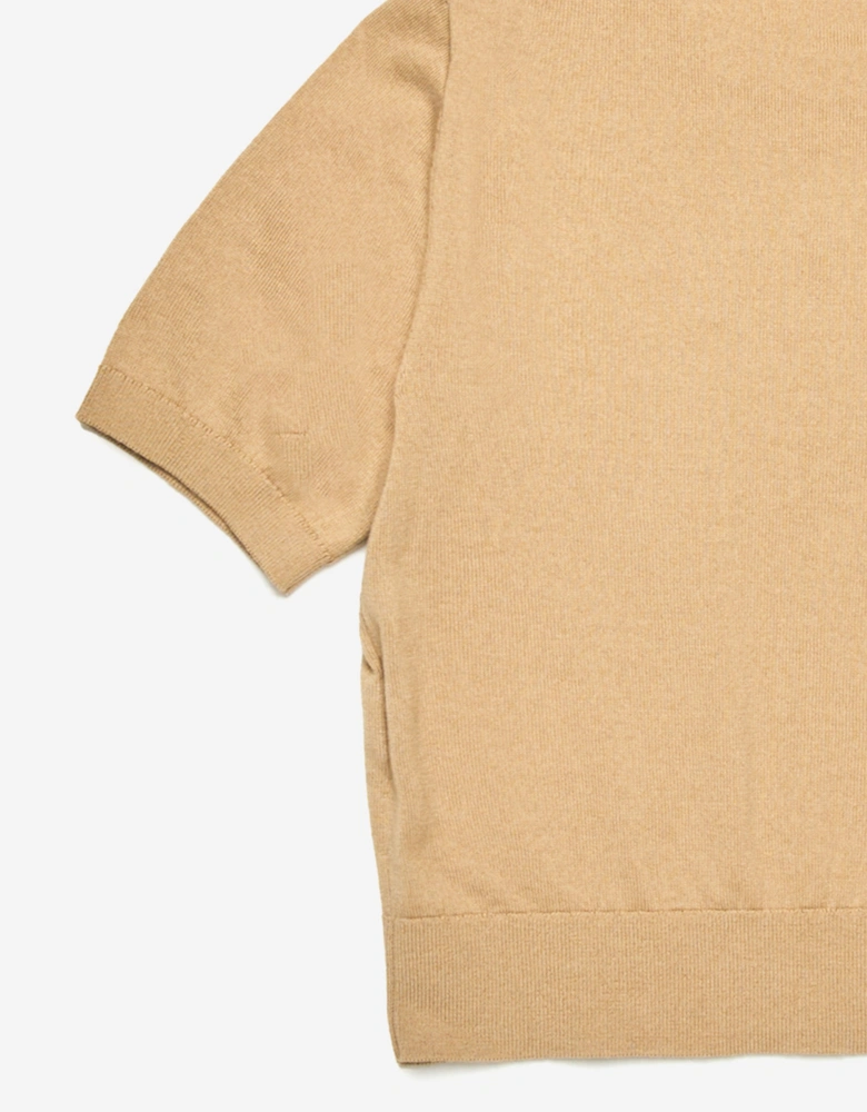 Girls Oval D Cotton Knit Top in Beige