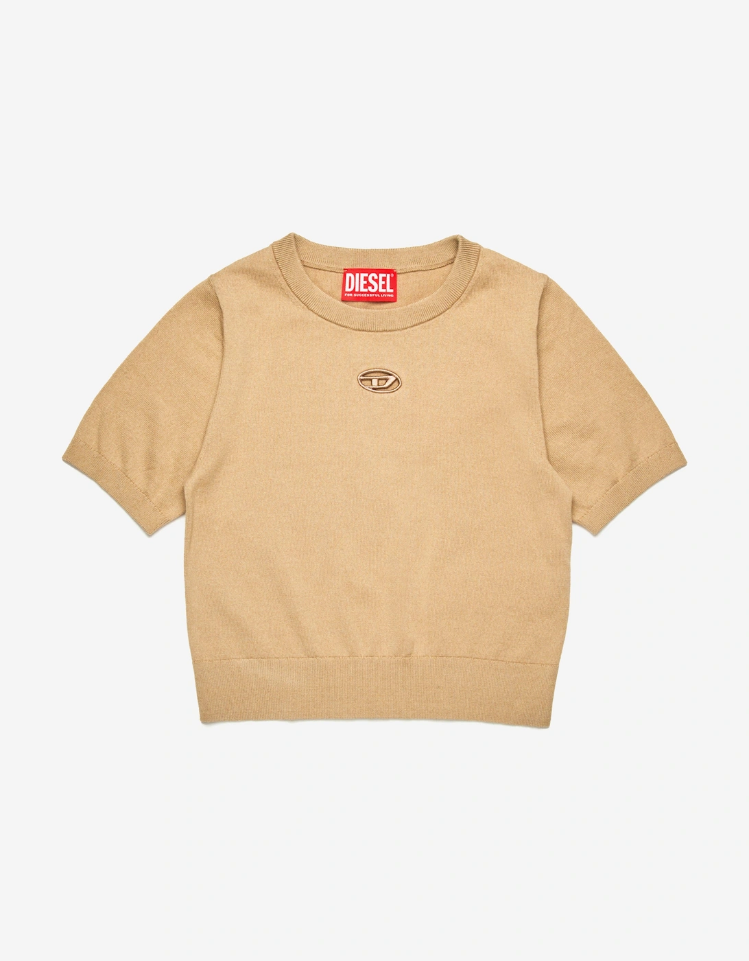 Girls Oval D Cotton Knit Top in Beige, 5 of 4