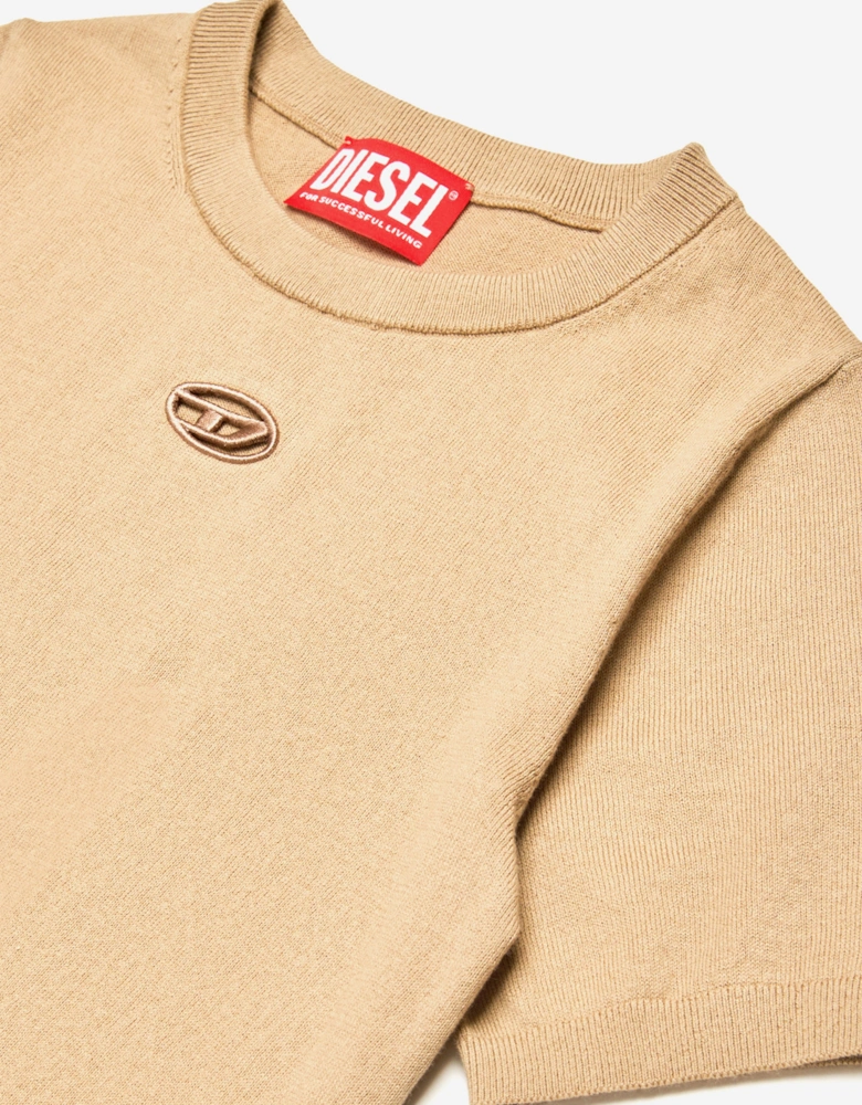 Girls Oval D Cotton Knit Top in Beige