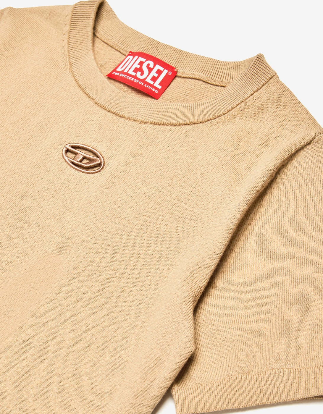 Girls Oval D Cotton Knit Top in Beige