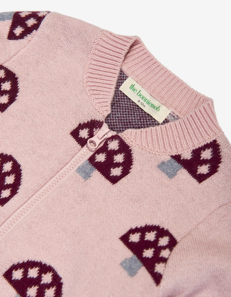 Girls Mushroom Knit Cardigan in Pink