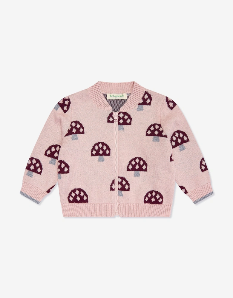 Girls Mushroom Knit Cardigan in Pink