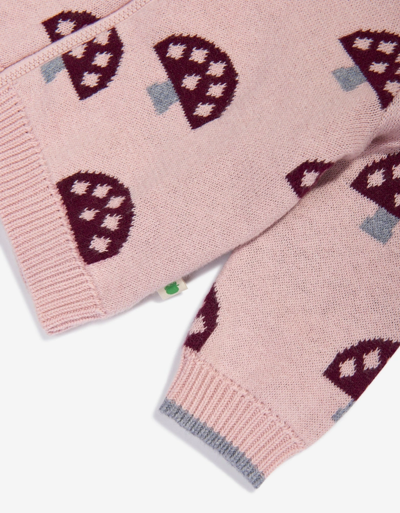 Girls Mushroom Knit Cardigan in Pink