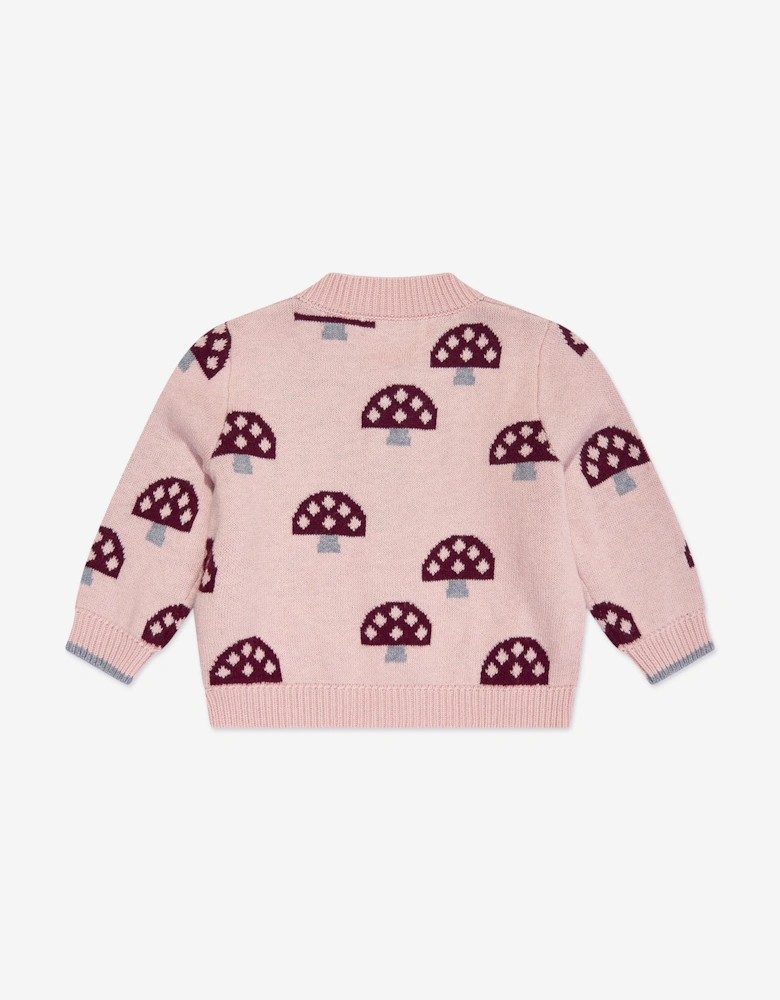 Girls Mushroom Knit Cardigan in Pink