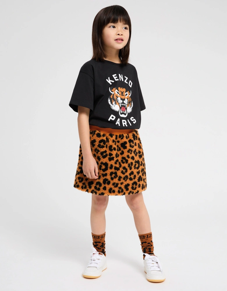 Girls Leopard Skirt in Orange