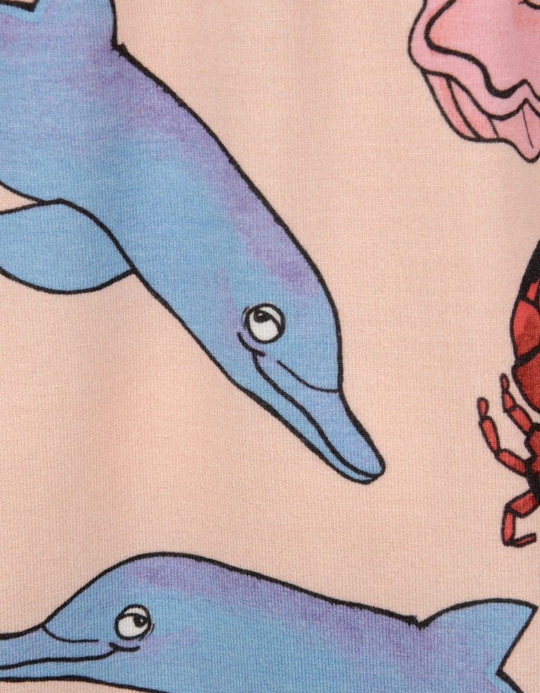 Girls Pink Cotton Dolphin Print Dress