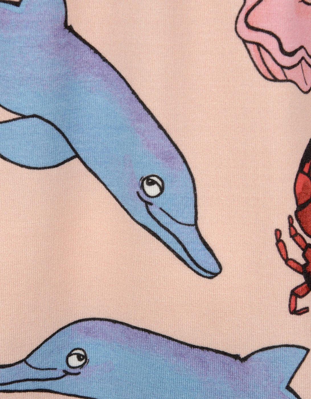 Girls Pink Cotton Dolphin Print Dress