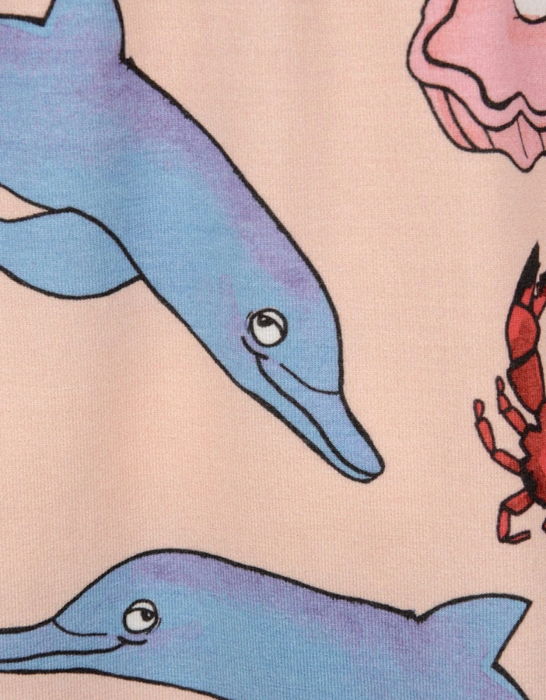 Girls Pink Cotton Dolphin Print Dress