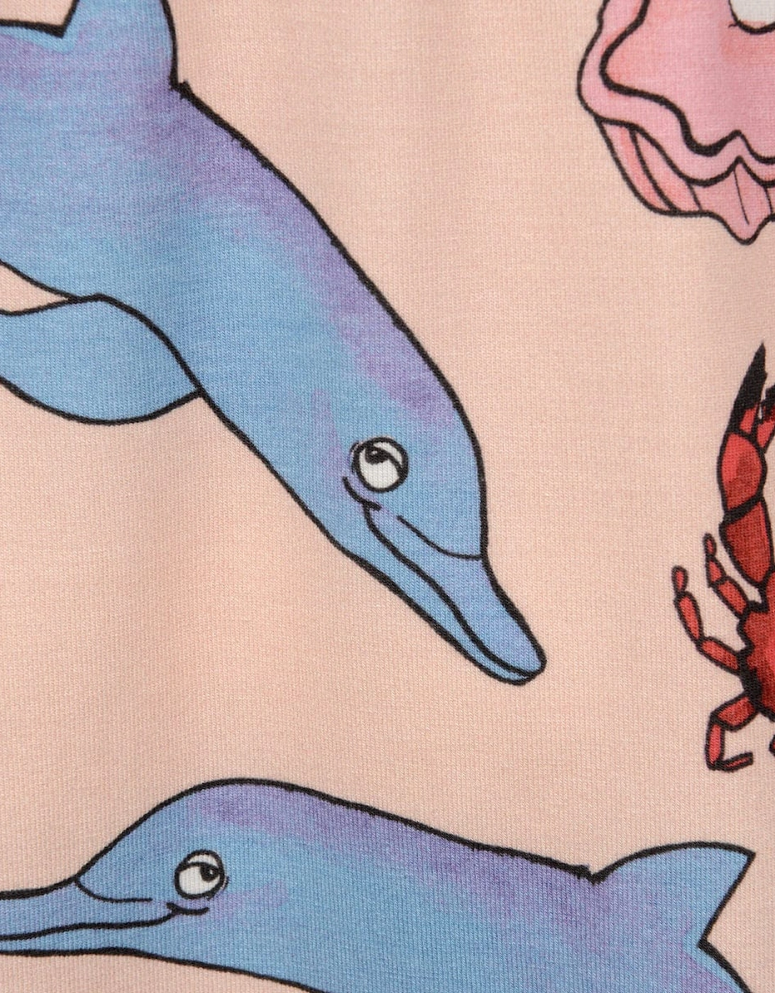 Girls Pink Cotton Dolphin Print Dress