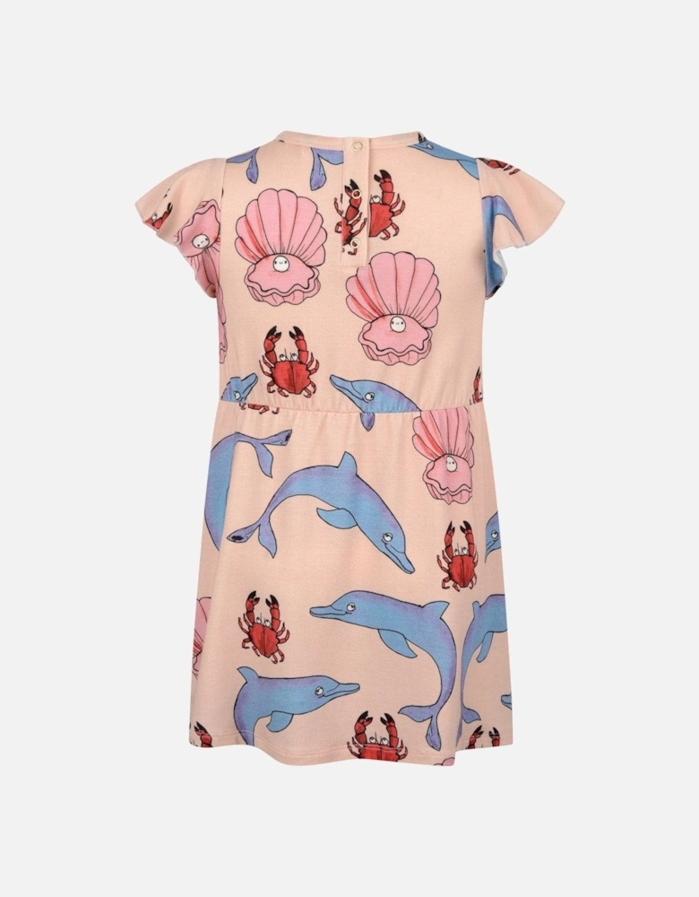 Girls Pink Cotton Dolphin Print Dress
