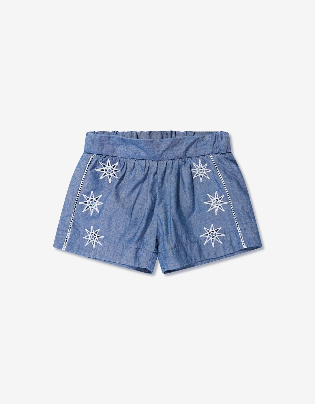 Baby Girls Chambray Embroidered Shorts in Blue, 5 of 4