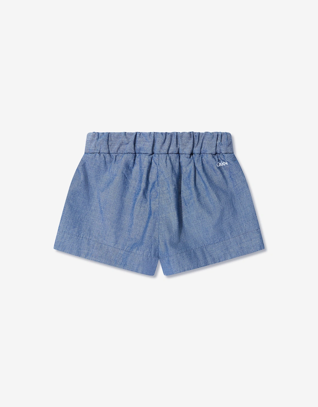 Baby Girls Chambray Embroidered Shorts in Blue