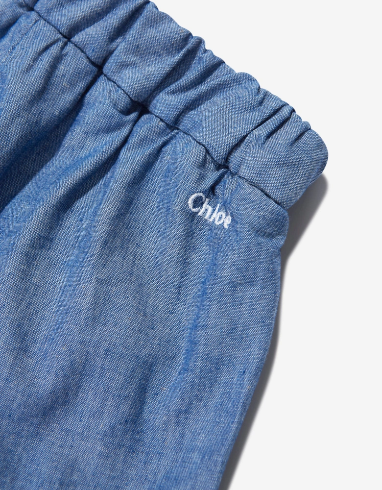 Baby Girls Chambray Embroidered Shorts in Blue