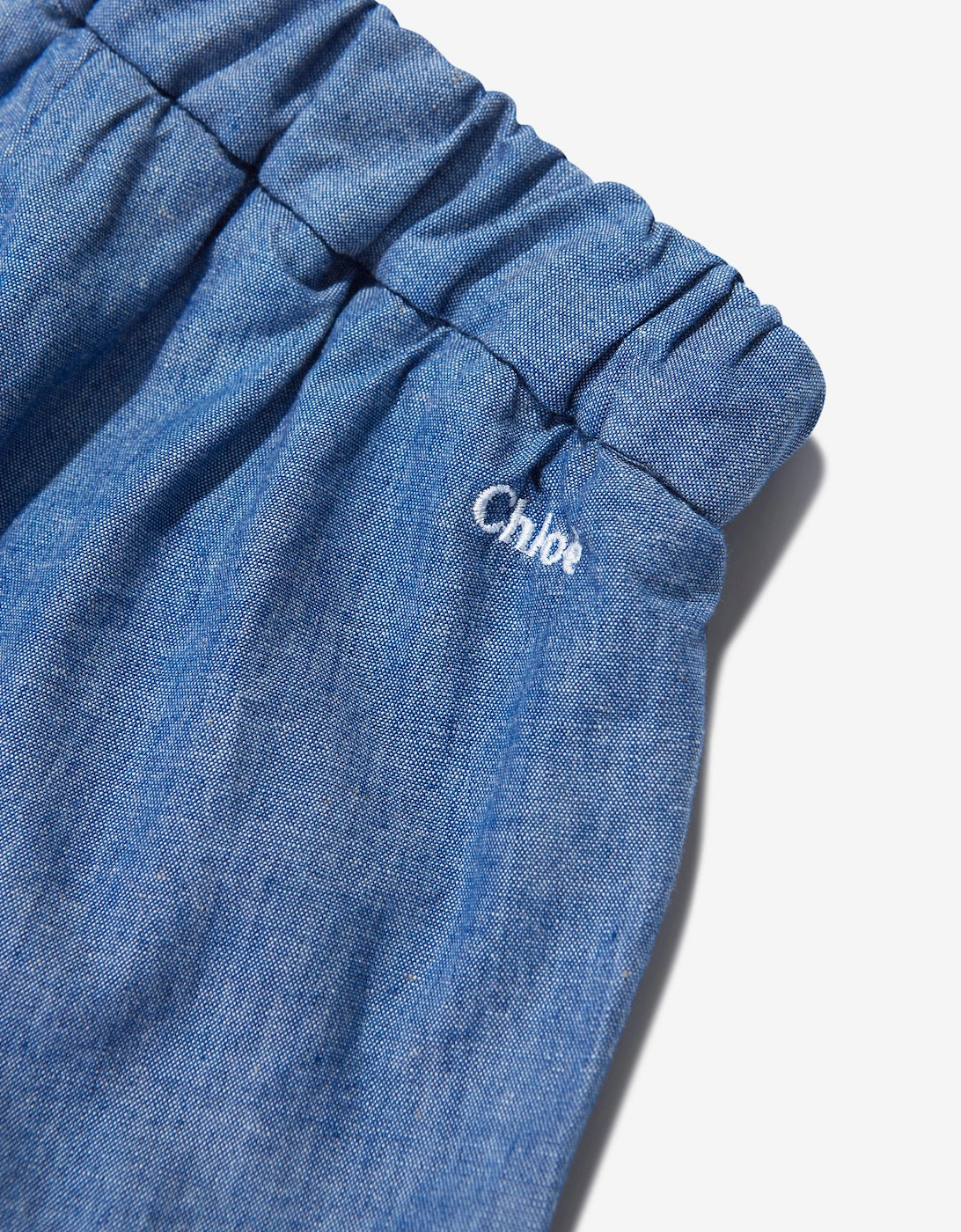 Baby Girls Chambray Embroidered Shorts in Blue
