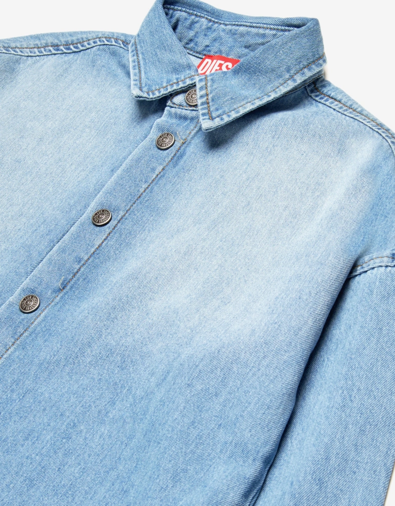 Boys Oval D Back Logo Denim Shirt in Blue