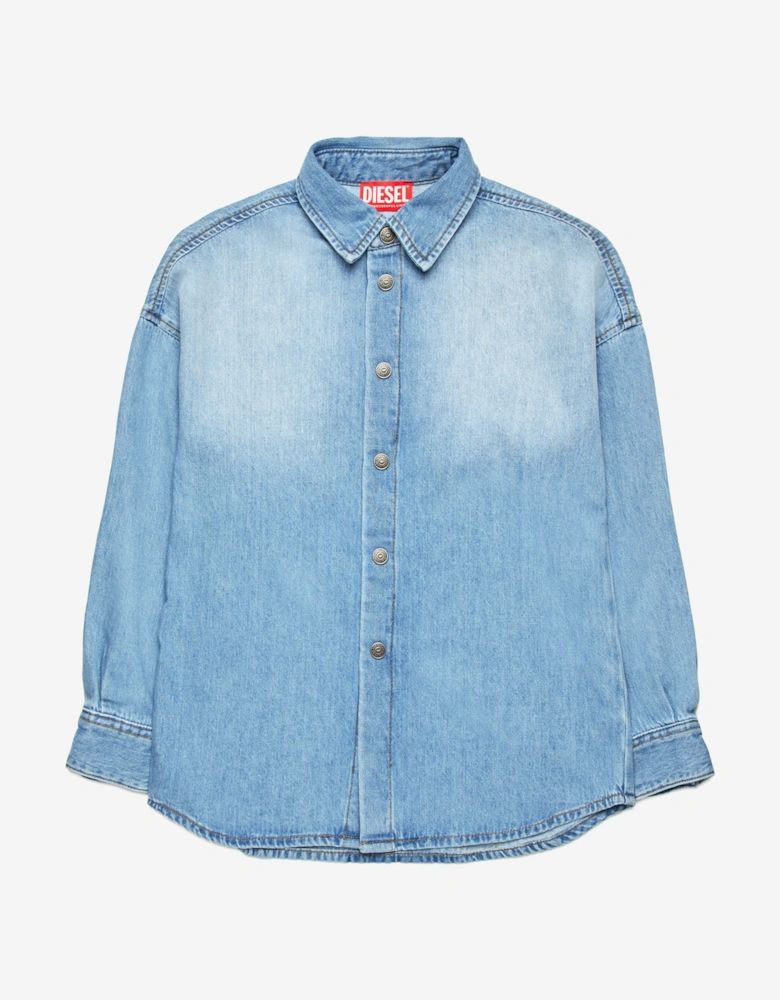 Boys Oval D Back Logo Denim Shirt in Blue