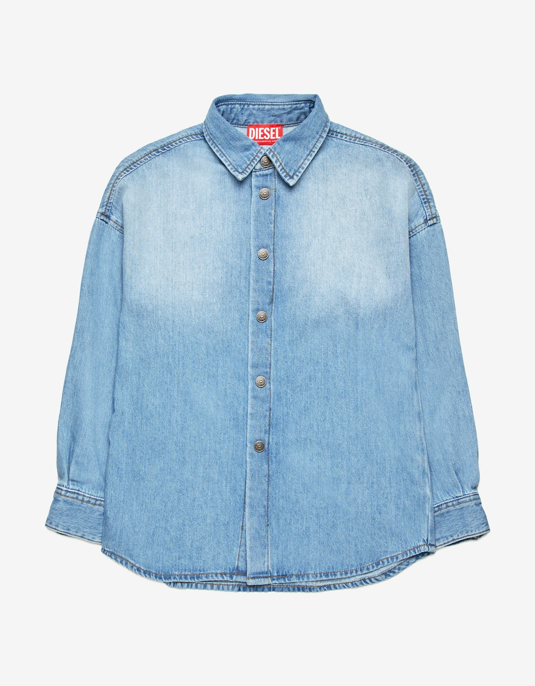 Boys Oval D Back Logo Denim Shirt in Blue, 5 of 4
