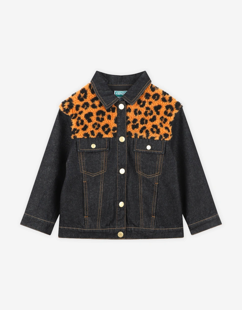 Kids Leopard Denim Jacket in Black