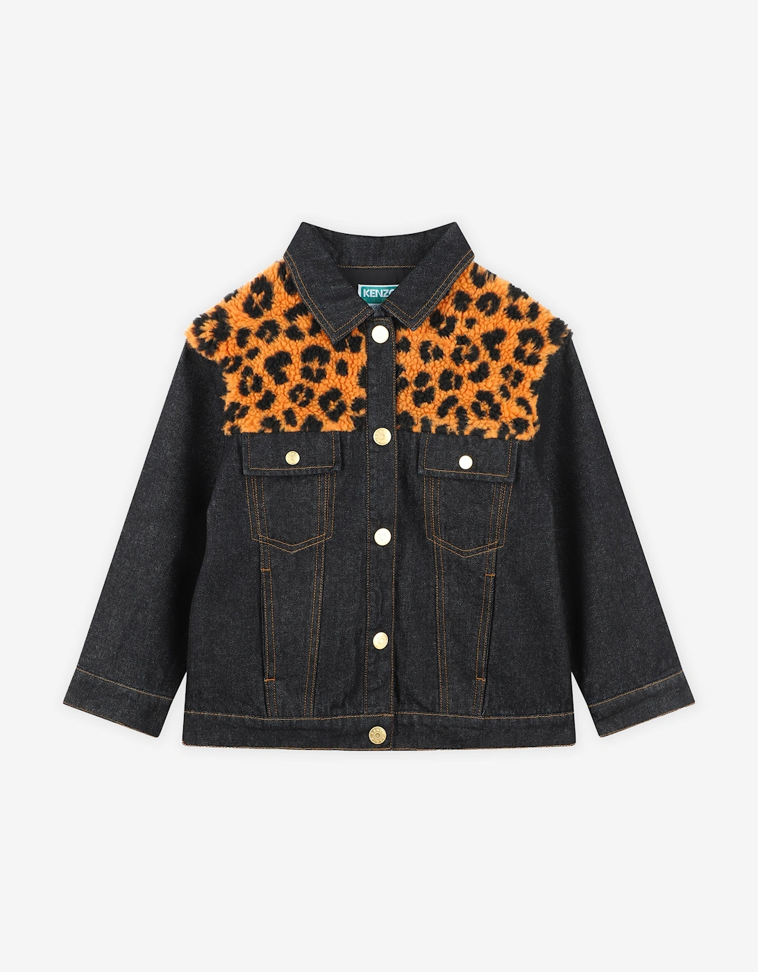 KENZO Kids Leopard Denim Jacket in Black - Size: 3 years