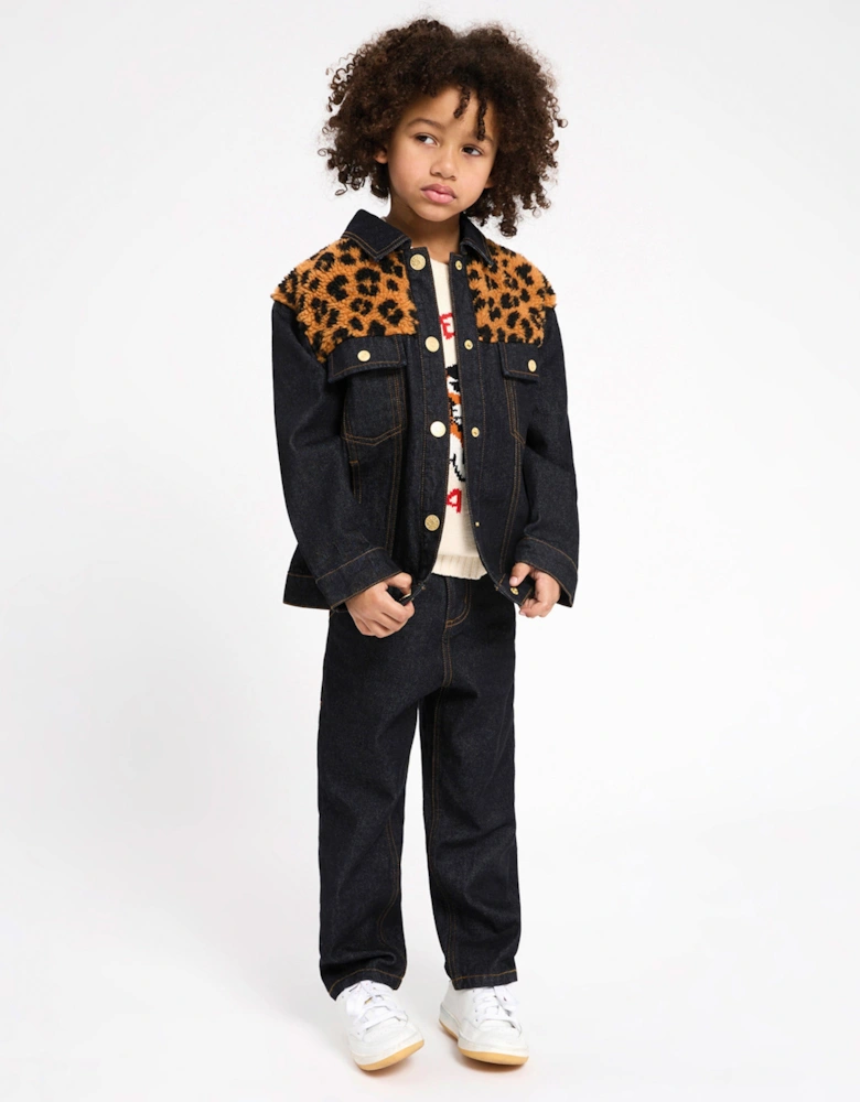 Kids Leopard Denim Jacket in Black
