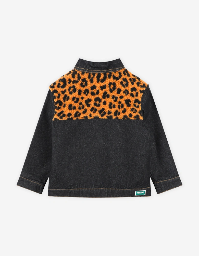 Kids Leopard Denim Jacket in Black