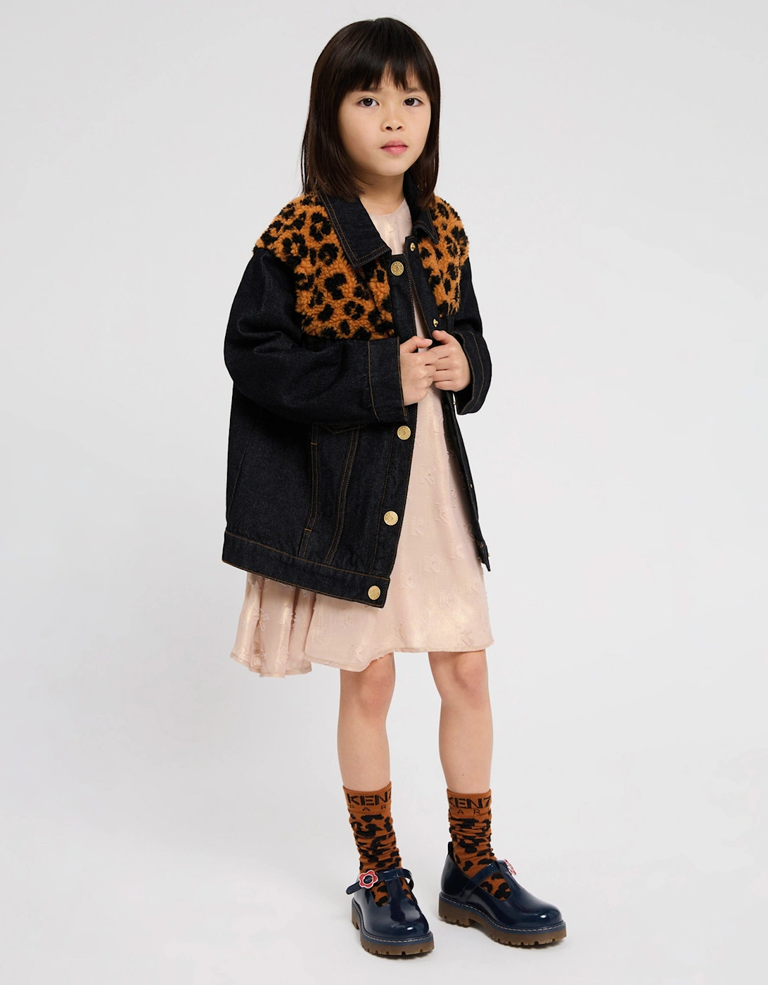 Kids Leopard Denim Jacket in Black
