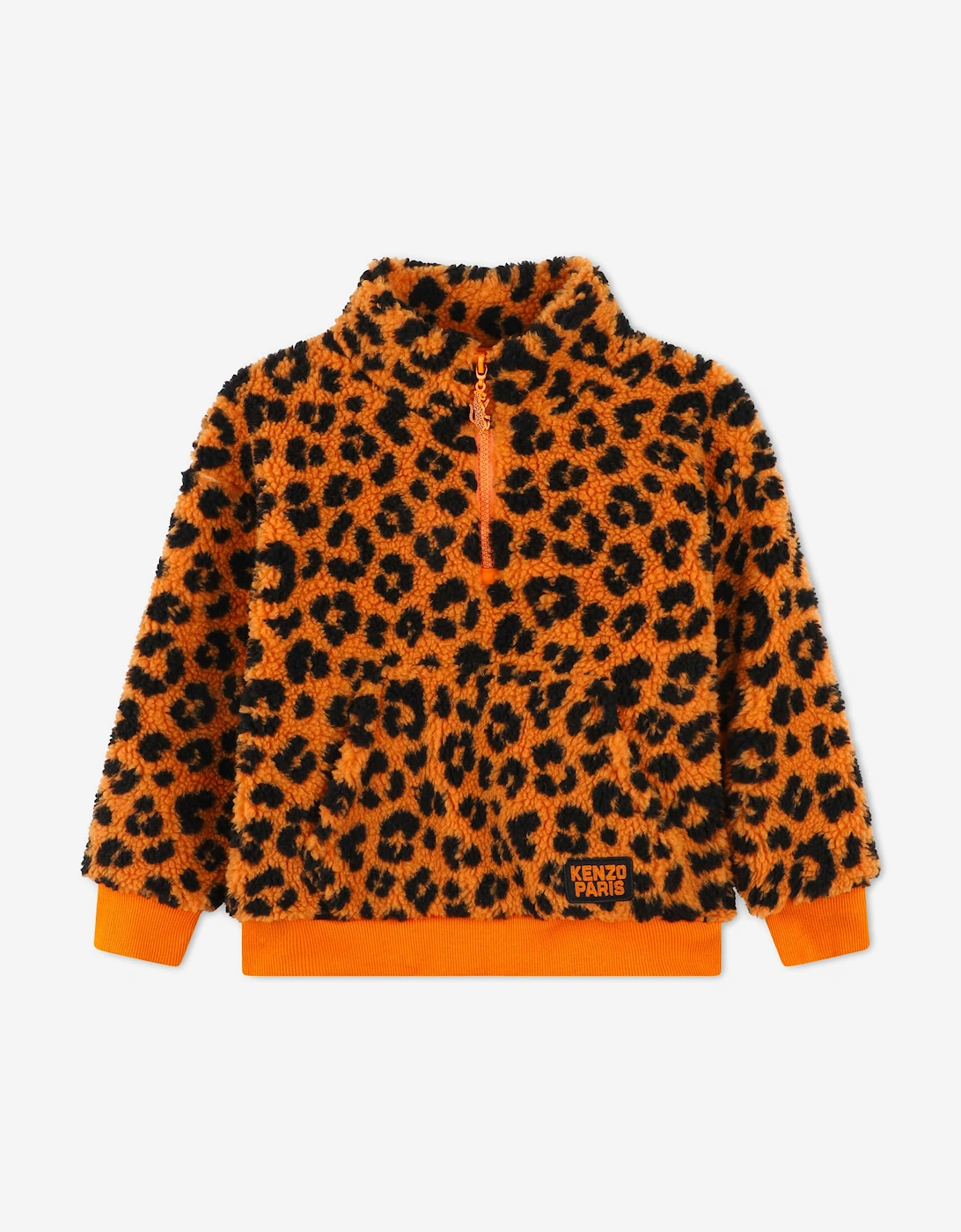 Kids Leopard Half Zip Sweatshirt in Orange
