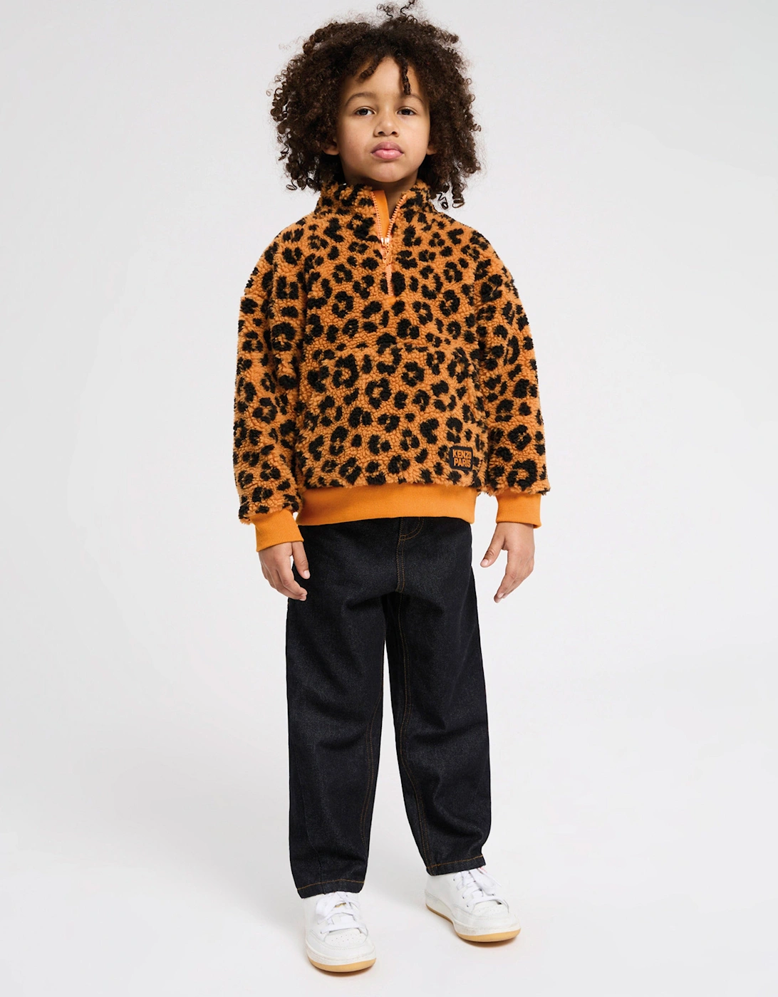 Kids Leopard Half Zip Sweatshirt in Orange