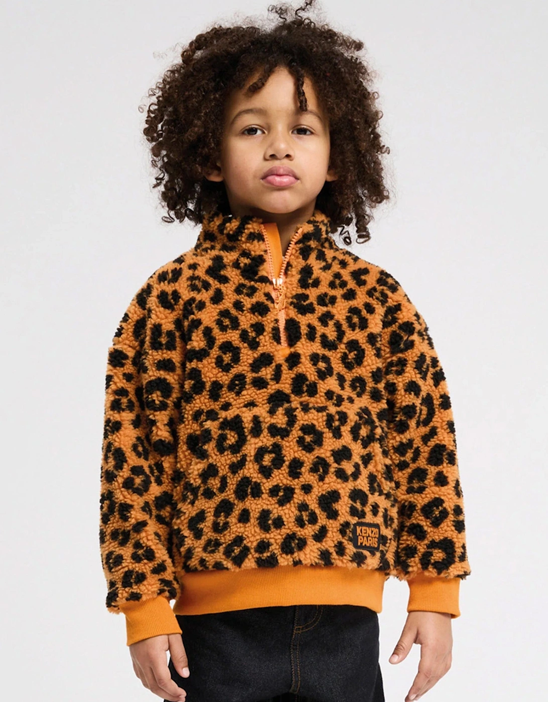 Kids Leopard Half Zip Sweatshirt in Orange, 6 of 5