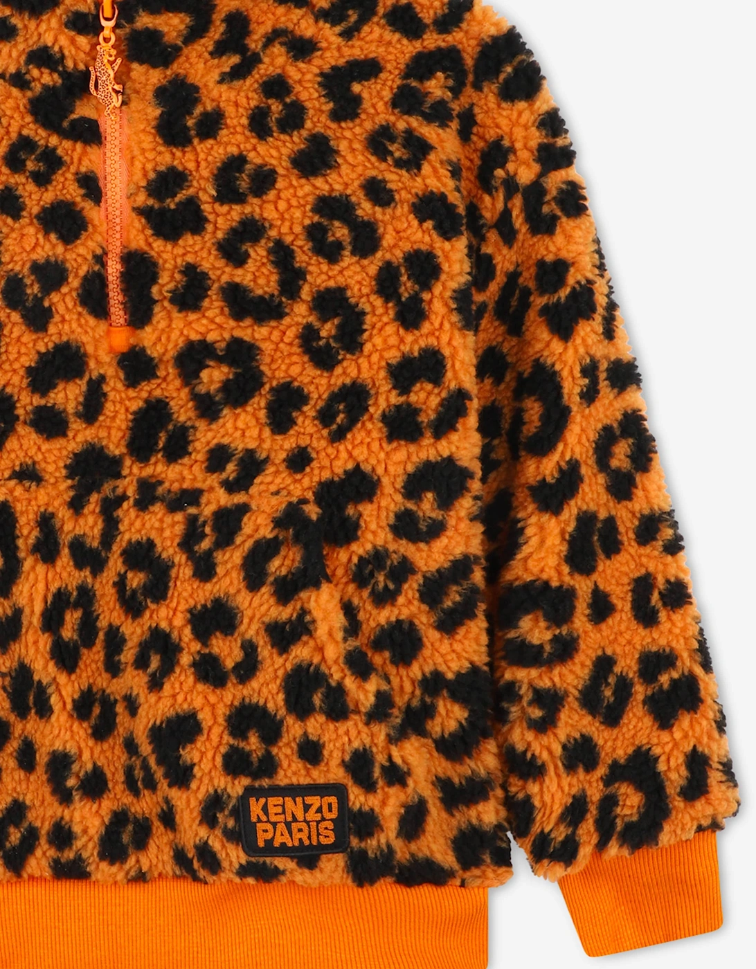 Kids Leopard Half Zip Sweatshirt in Orange