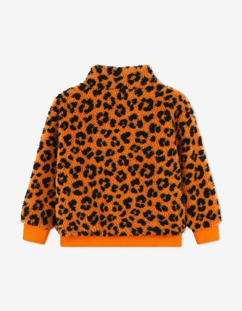 Kids Leopard Half Zip Sweatshirt in Orange