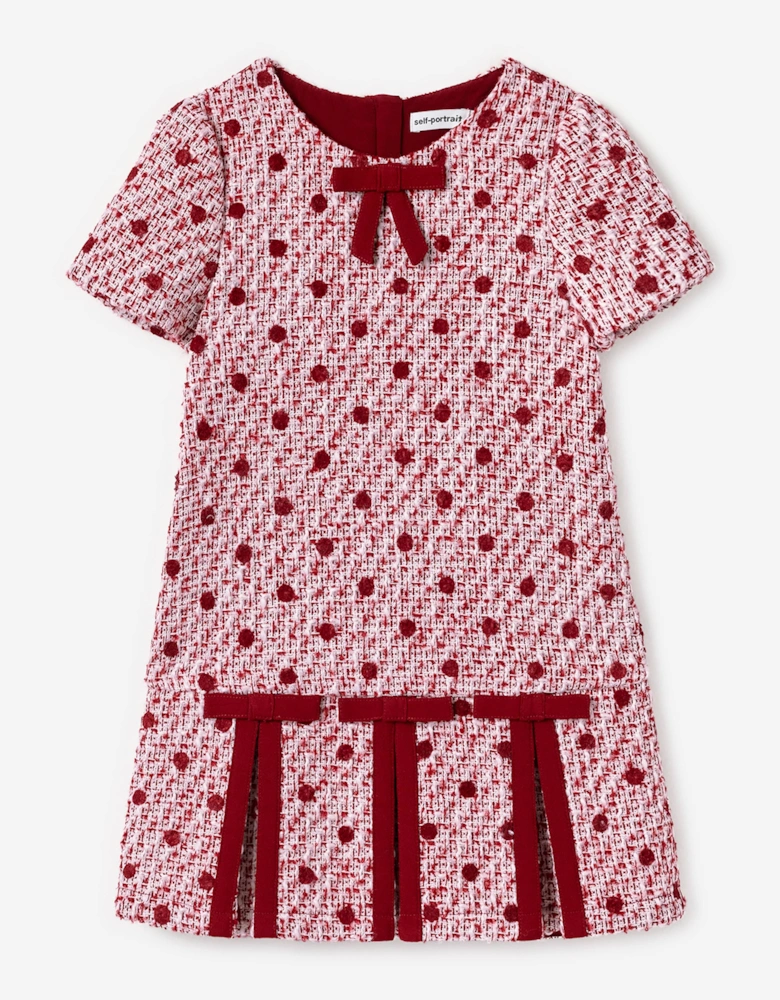 Girls Polka Dot Boucle Dress in Red