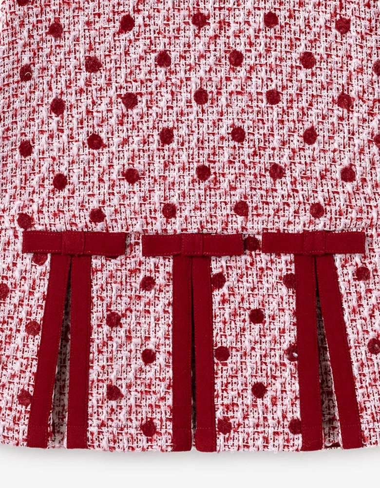 Girls Polka Dot Boucle Dress in Red