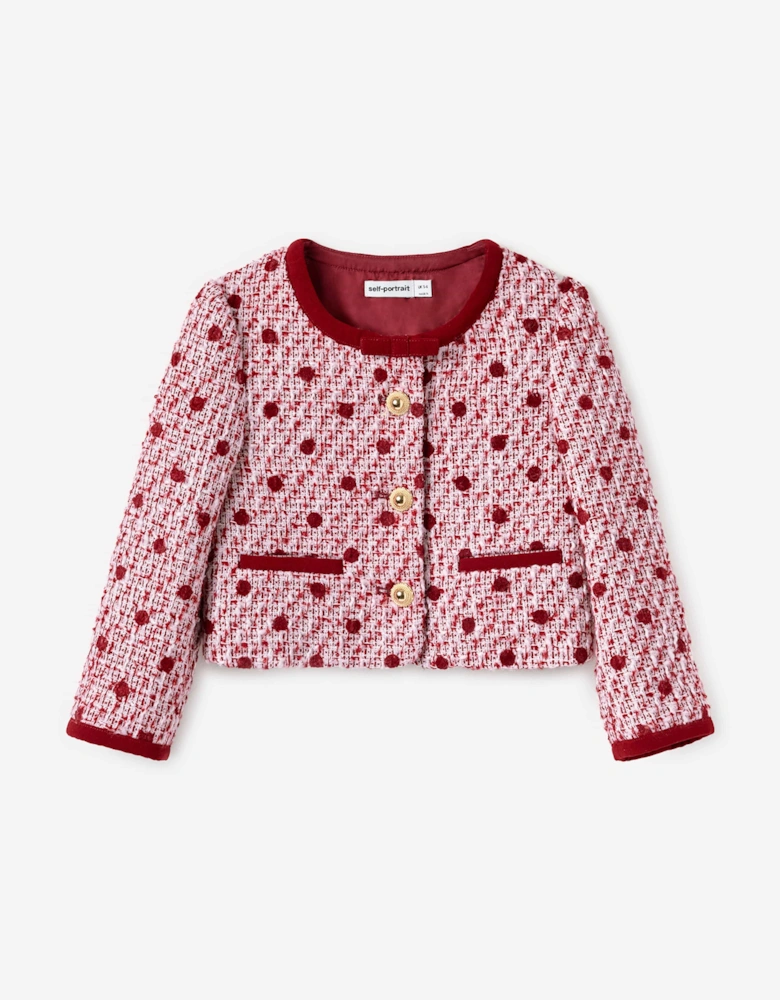 Girls Polka Dot Boucle Jacket in Red