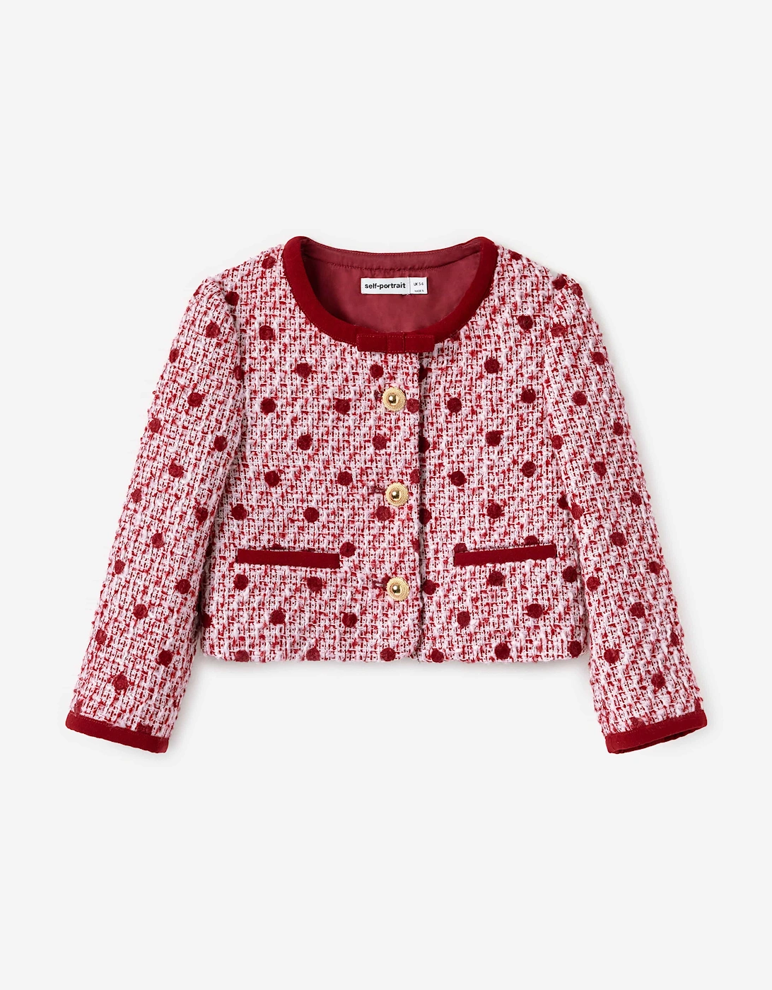 Self Portrait Girls Polka Dot Boucle Jacket in Red - Size: 5 years/6 years