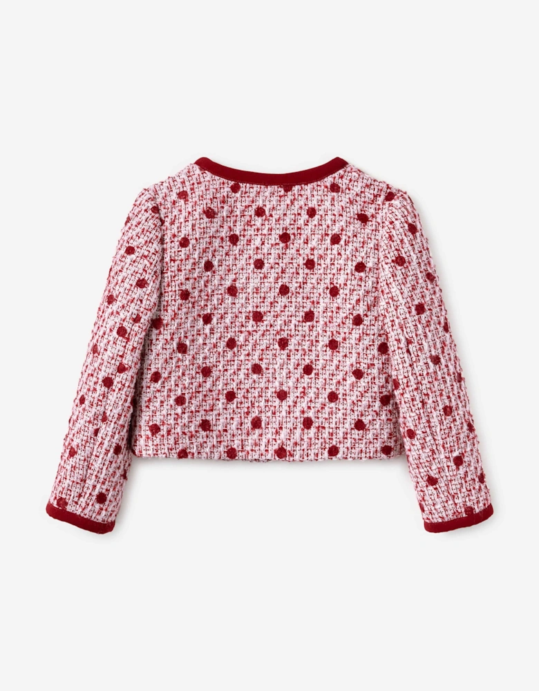 Girls Polka Dot Boucle Jacket in Red