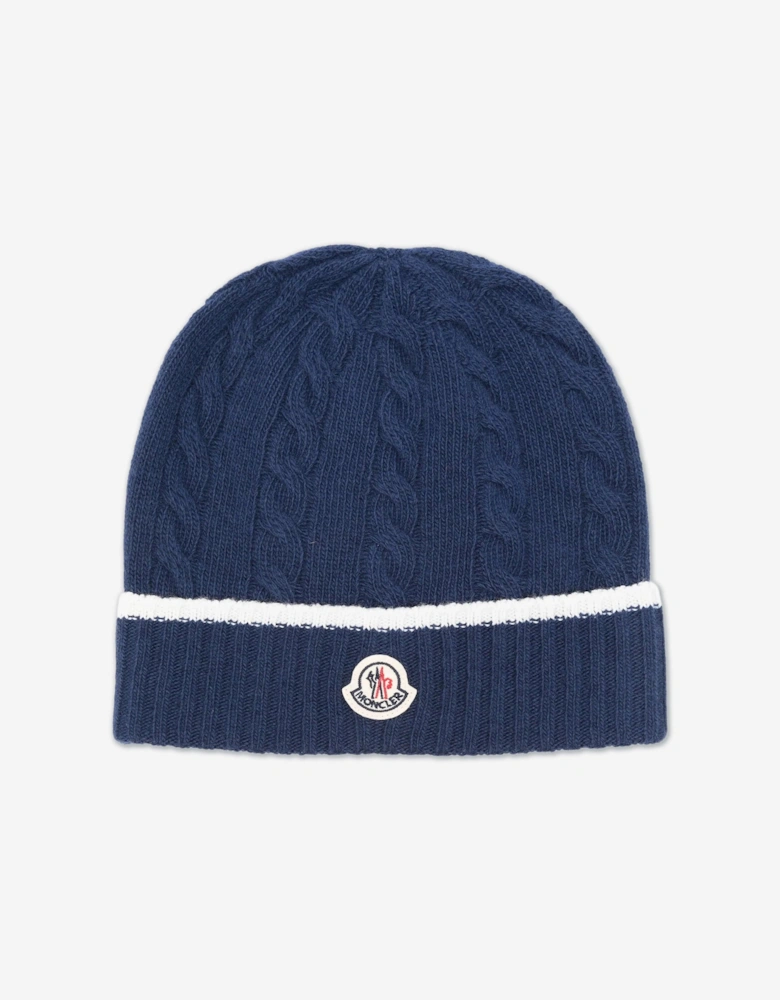 Kids Cable Knit Beanie Hat in Navy