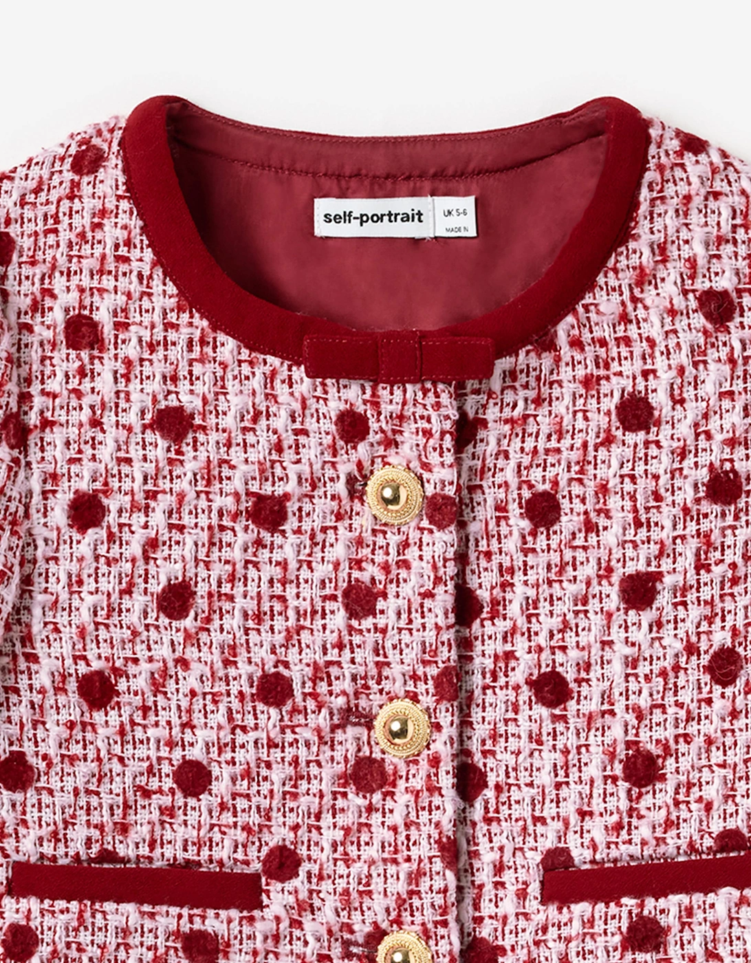 Girls Polka Dot Boucle Jacket in Red