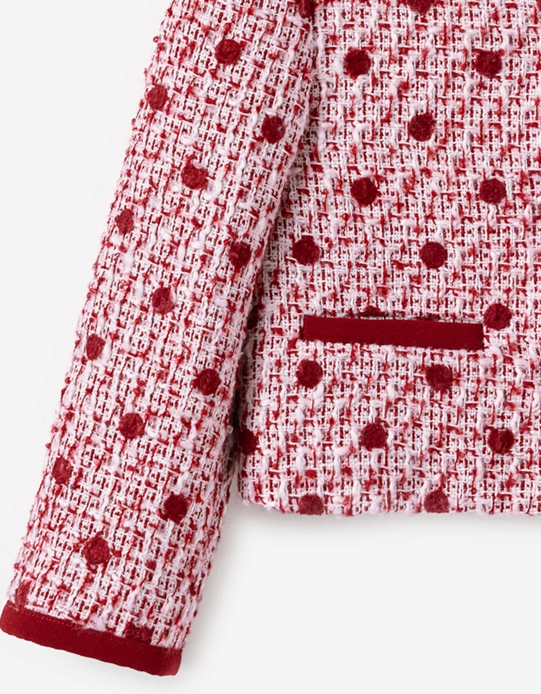 Girls Polka Dot Boucle Jacket in Red