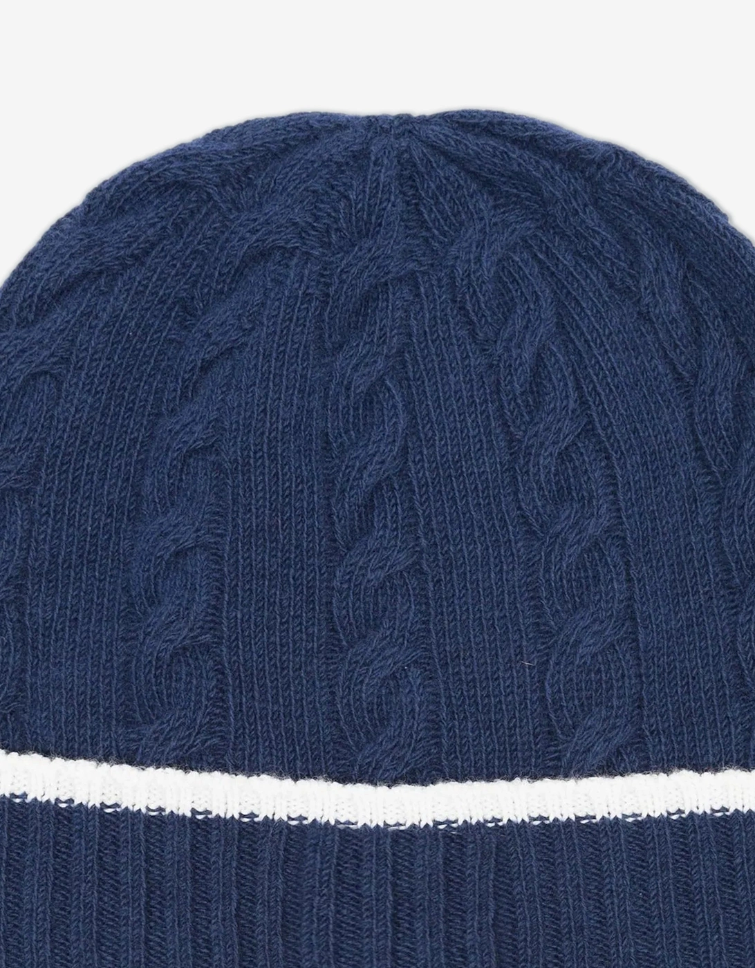 Kids Cable Knit Beanie Hat in Navy