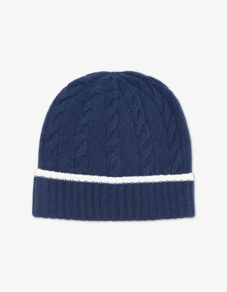 Kids Cable Knit Beanie Hat in Navy