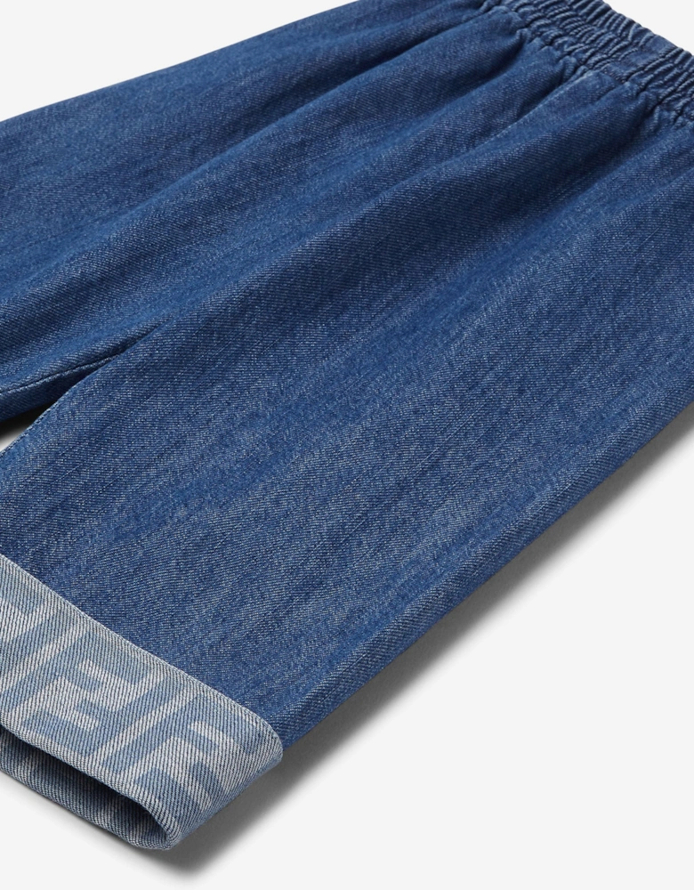 Baby Denim Wide Leg FF Logo Jeans in Blue