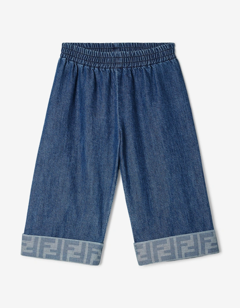 Baby Denim Wide Leg FF Logo Jeans in Blue
