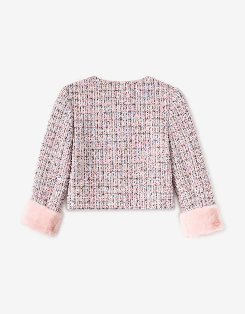 Girls Boucle Fur Jacket in Pink
