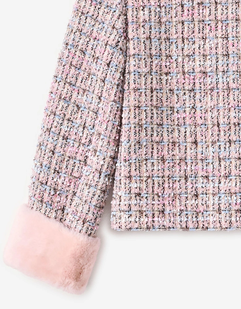 Girls Boucle Fur Jacket in Pink